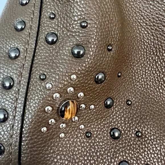 Coach Edie Brown Studded Leather Turn Lock Tote Bag - Picture 2 of 9